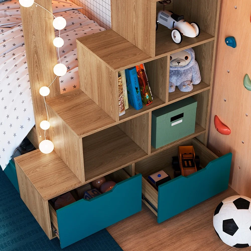 Beliche Infantil Com Escada e 4 Gavetas Infix C06 Aveiro/Azul - Mpozenato