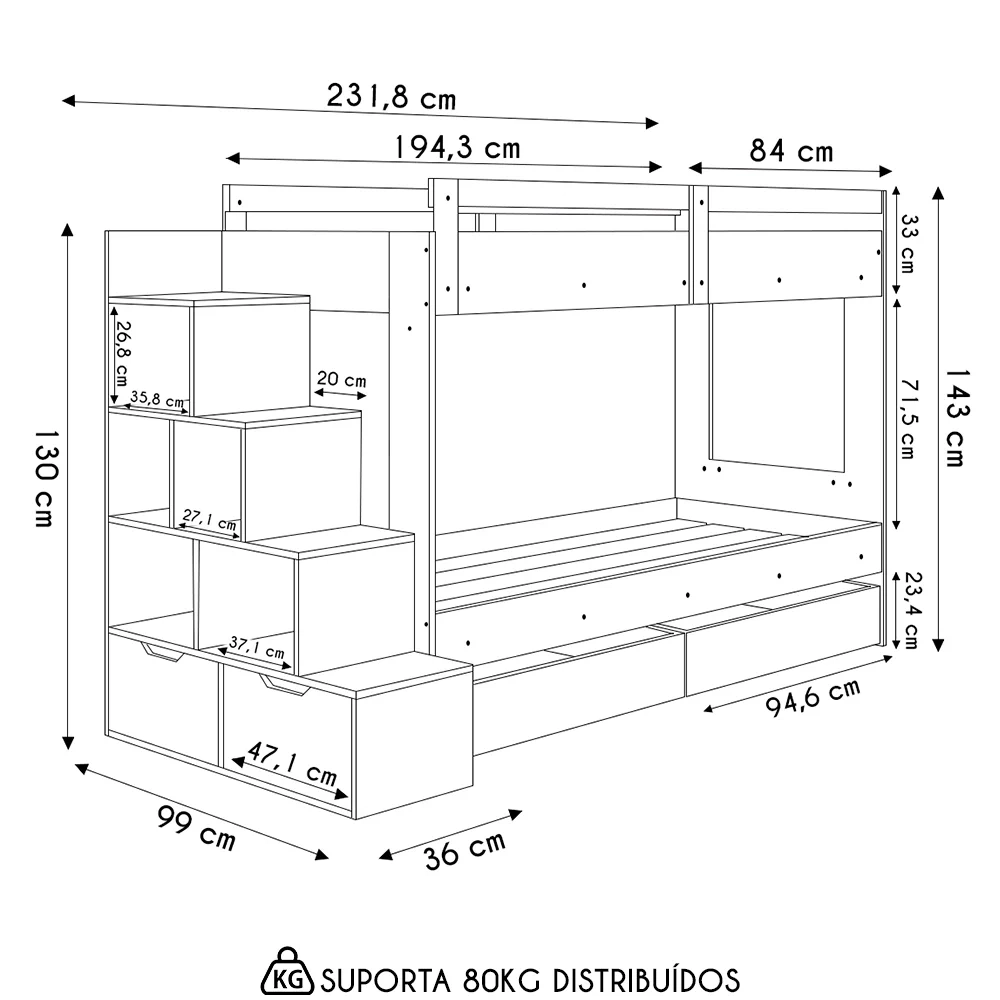 Beliche Infantil Com Escada e 4 Gavetas Infix C06 Aveiro - Mpozenato