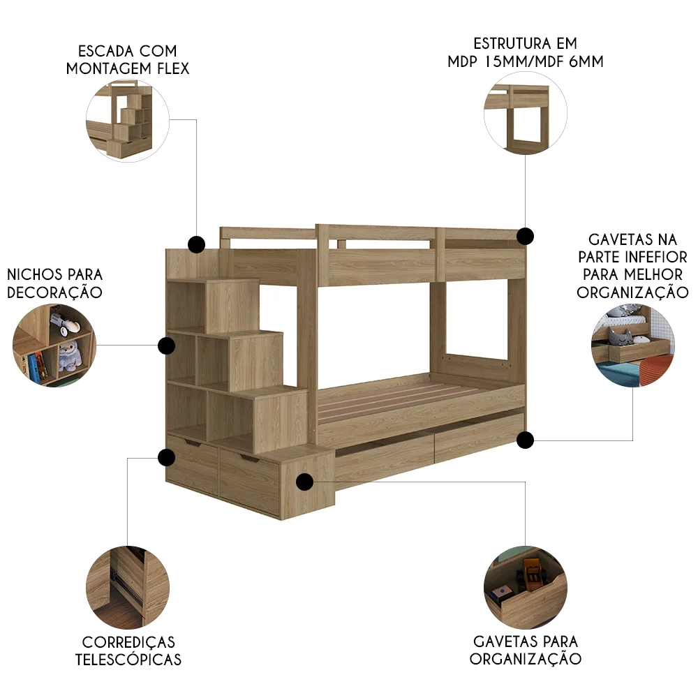 Beliche Infantil Com Escada e 4 Gavetas Infix C06 Aveiro - Mpozenato