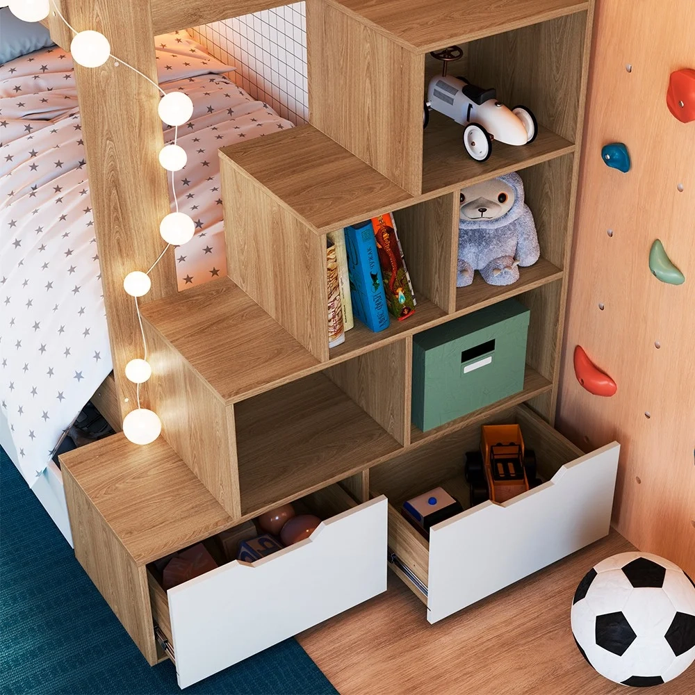 Beliche Infantil Com Escada e 4 Gavetas Infix C06 Aveiro/Branco - Mpozenato