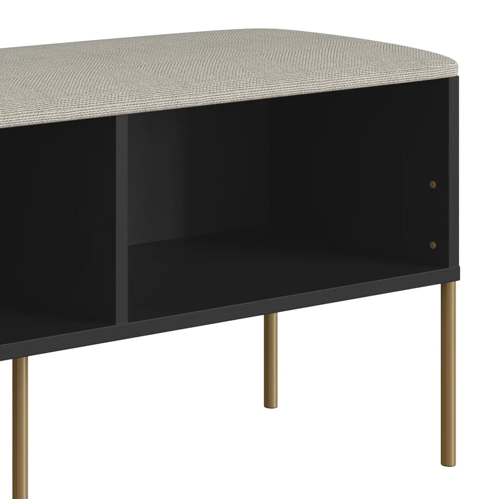 Banco Sapateira Estofada Para Quarto Pé Metal Arlo A10 Nero/Dourado - Mpozenato