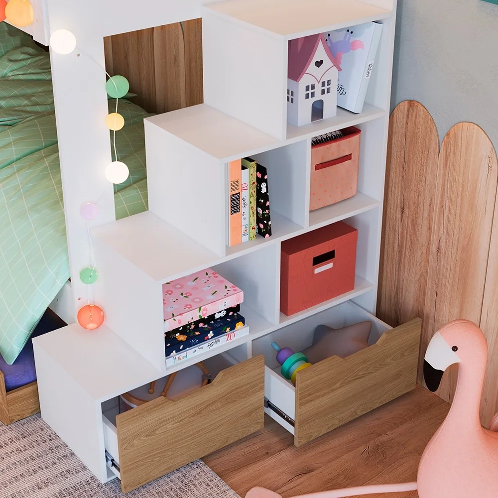 Beliche Infantil Com Escada e 4 Gavetas Infix C06 Branco/Aveiro - Mpozenato