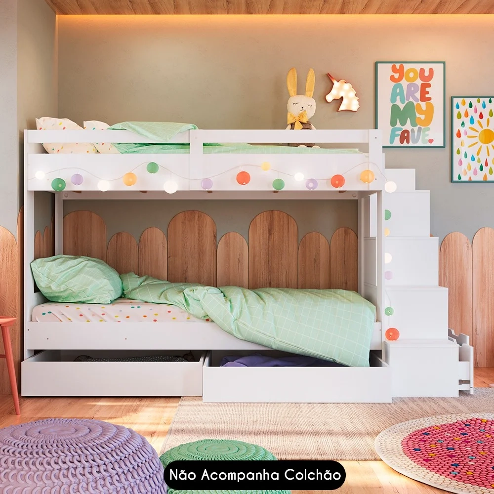 Beliche Infantil Com Escada e 4 Gavetas Infix C06 Branco - Mpozenato
