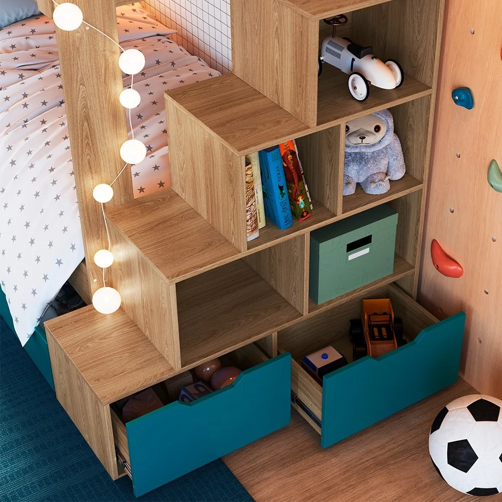 Treliche Infantil Com Escada e Nichos Infix C06 Aveiro/Azul - Mpozenato