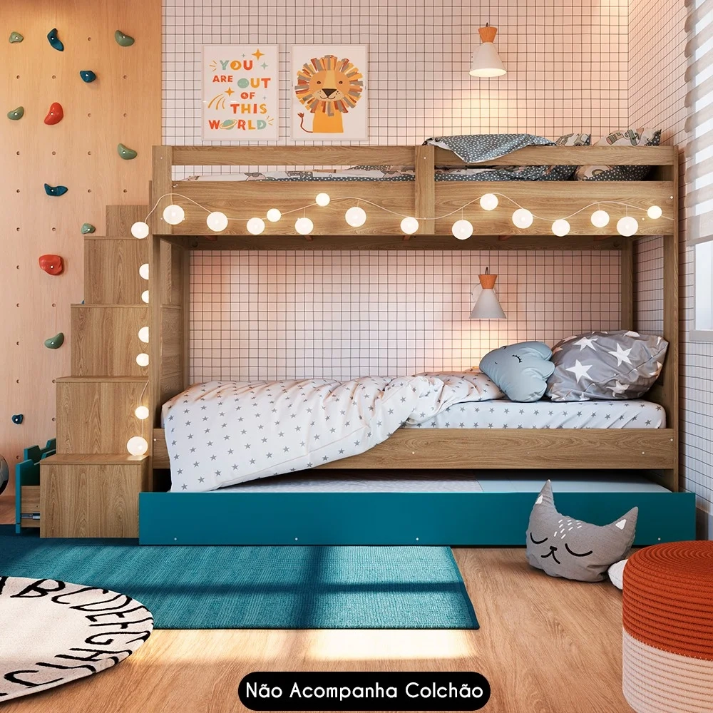 Treliche Infantil Com Escada e Nichos Infix C06 Aveiro/Azul - Mpozenato