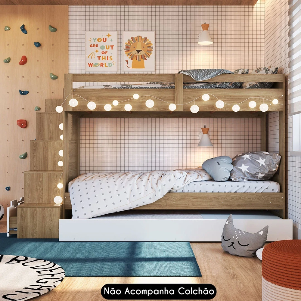 Treliche Infantil Com Escada e Nichos Infix C06 Aveiro/Branco - Mpozenato