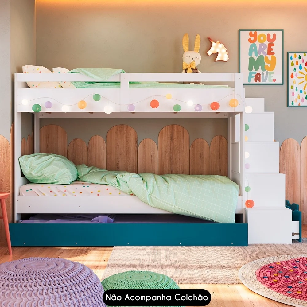 Treliche Infantil Com Escada e Nichos Infix C06 Branco/Azul - Mpozenato