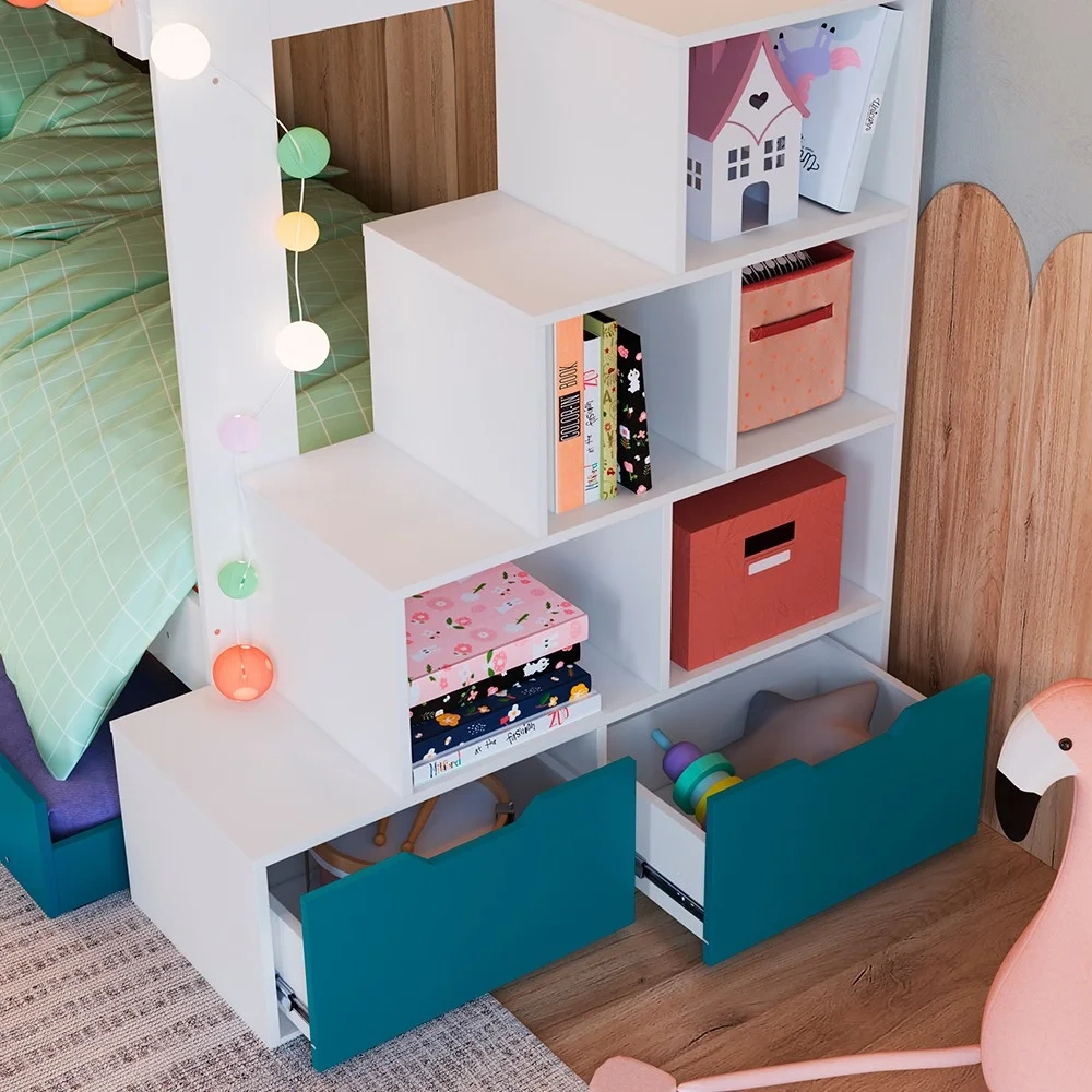 Treliche Infantil Com Escada e Nichos Infix C06 Branco/Azul - Mpozenato