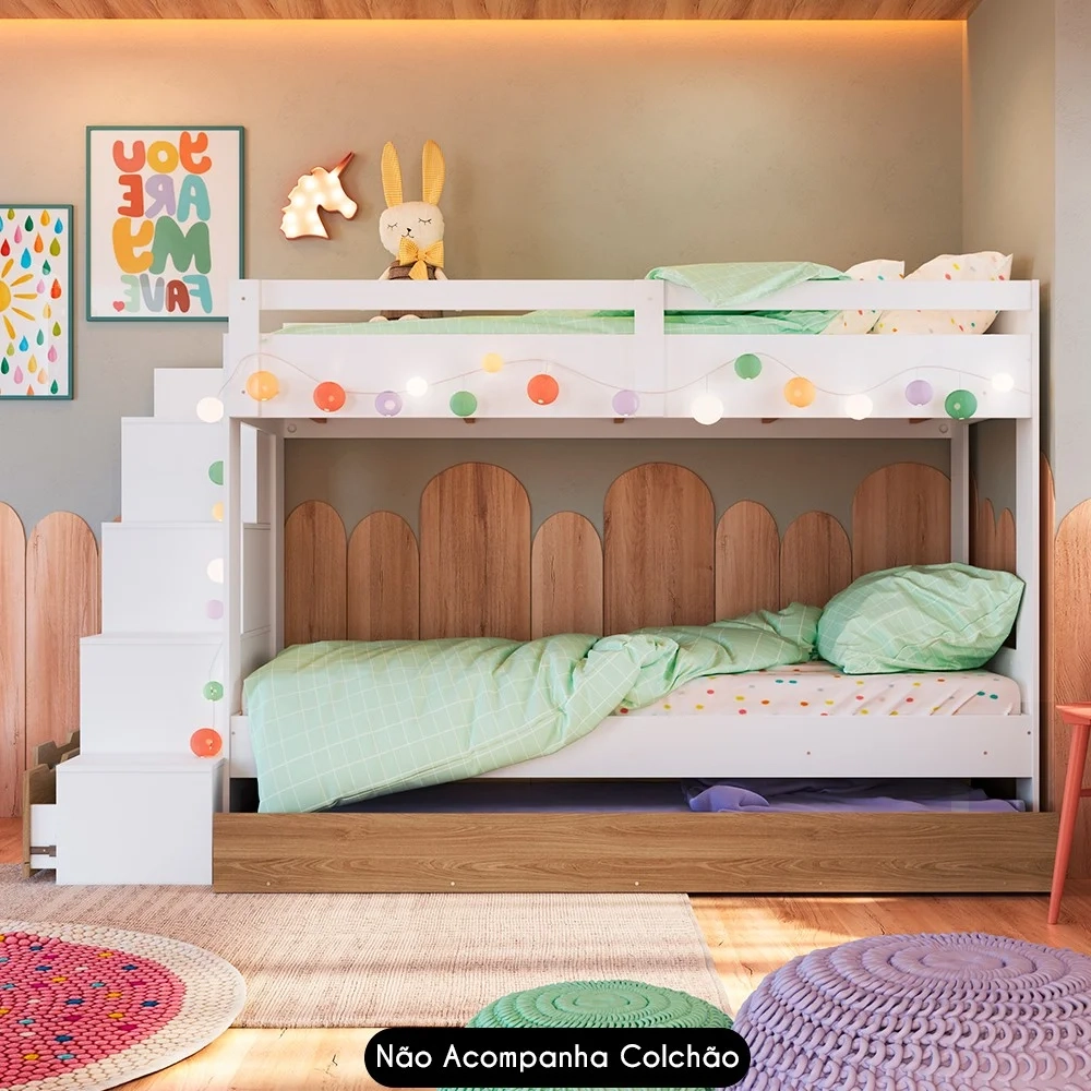 Treliche Infantil Com Escada e Nichos Infix C06 Branco/Aveiro - Mpozenato