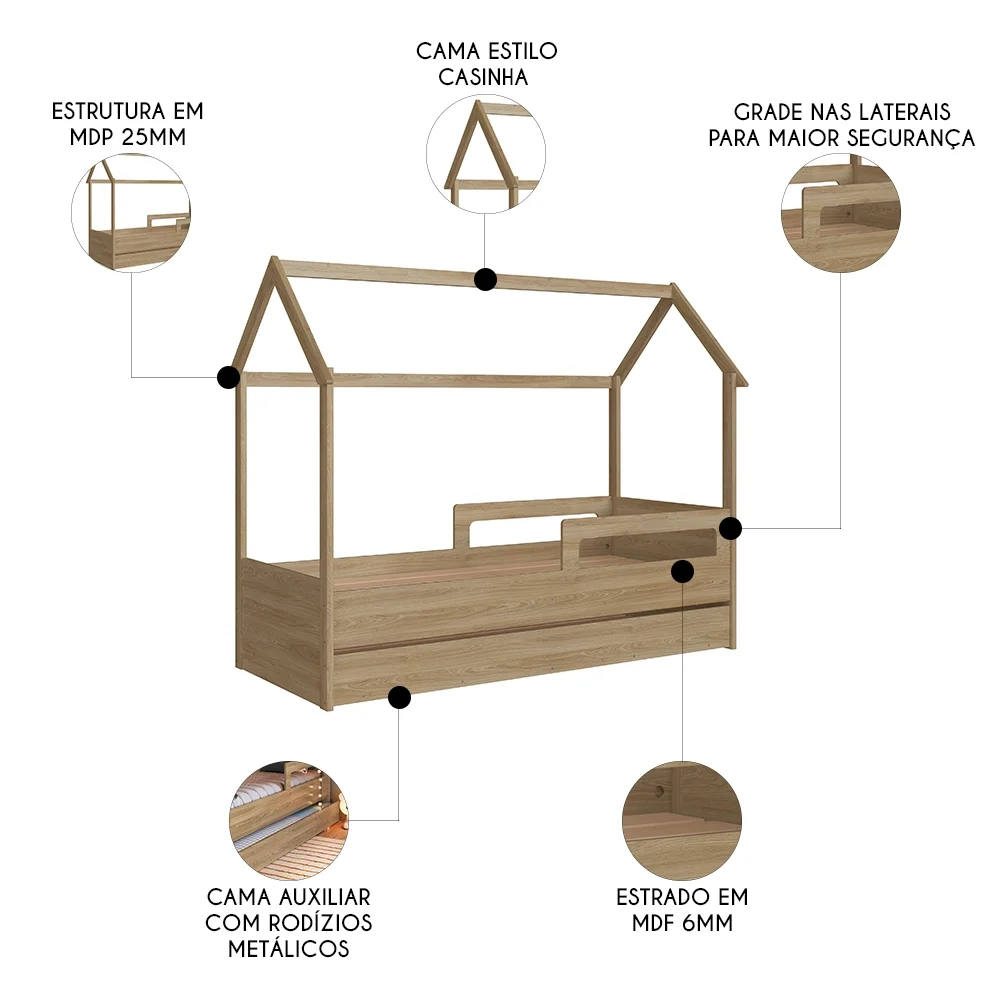 Cama Infantil Casinha Com Auxiliar Infix C06 Aveiro - Mpozenato