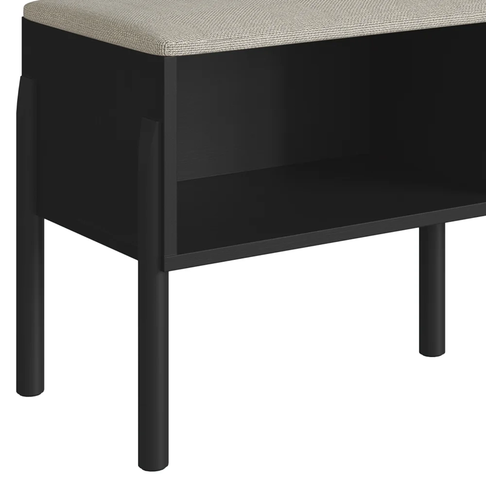 Banco Sapateira Estofada Para Quarto Pés Madeira Arlo A10 Nero/Preto - Mpozenato