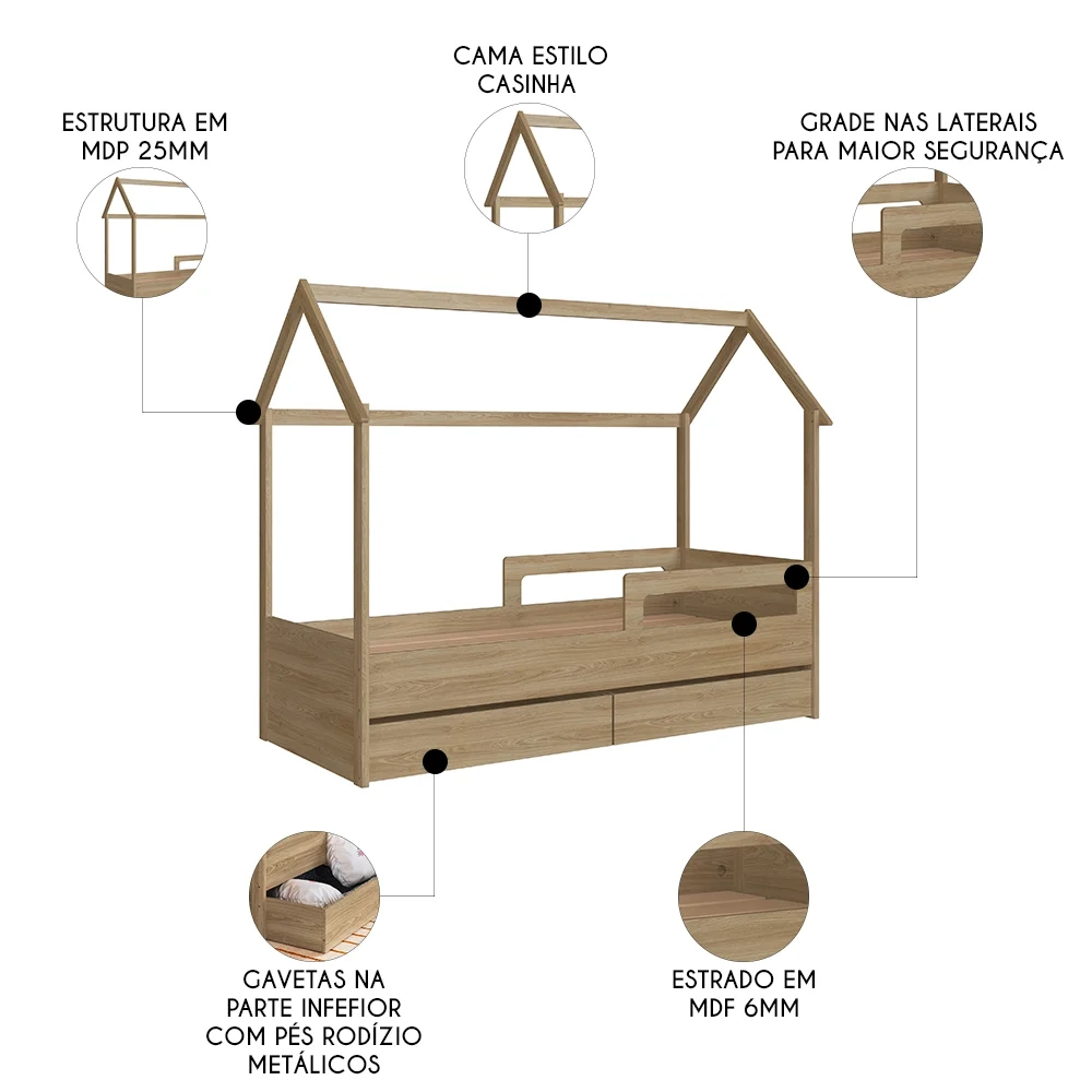 Cama Infantil Casinha Com 2 Gavetas Infix C06 Aveiro - Mpozenato