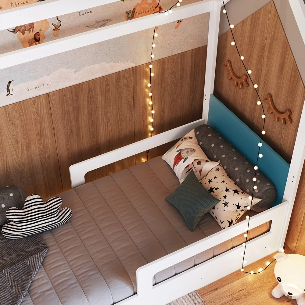 Cama Infantil Casinha Com 2 Gavetas Infix C06 Branco/Azul - Mpozenato