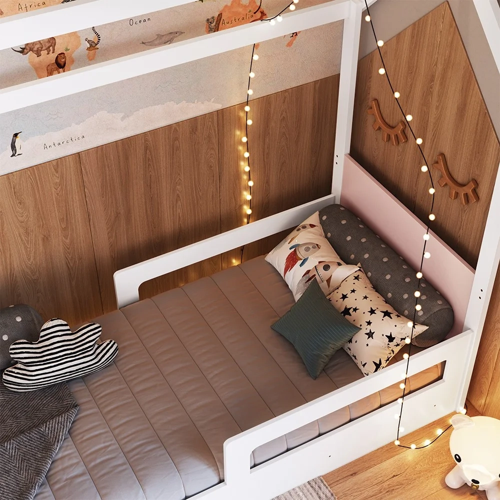 Cama Infantil Casinha Com 2 Gavetas Infix C06 Branco/Rosa - Mpozenato