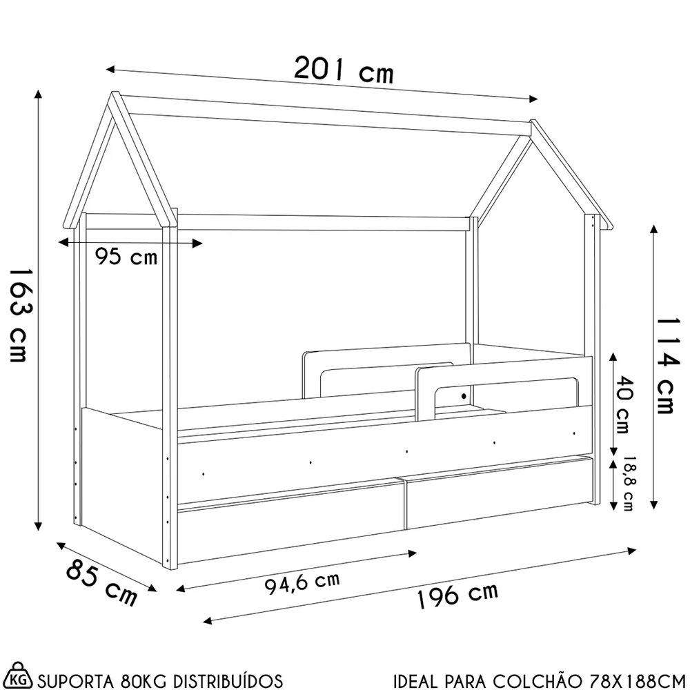 Cama Infantil Casinha Com 2 Gavetas Infix C06 Branco/Rosa - Mpozenato