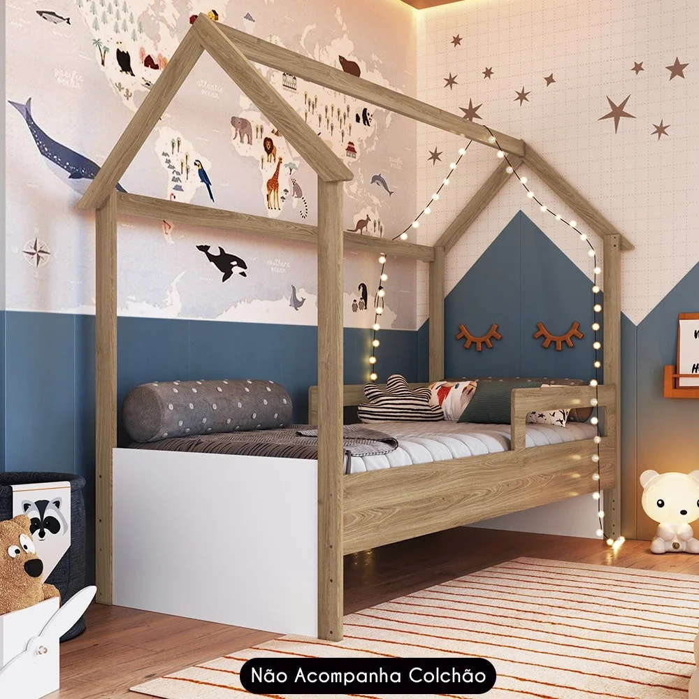 Cama Infantil Montessoriana Casinha Infix C06 Aveiro/Branco - Mpozenato