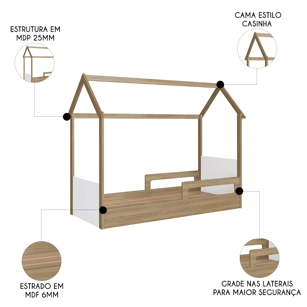 Cama Infantil Montessoriana Casinha Infix C06 Aveiro/Branco - Mpozenato