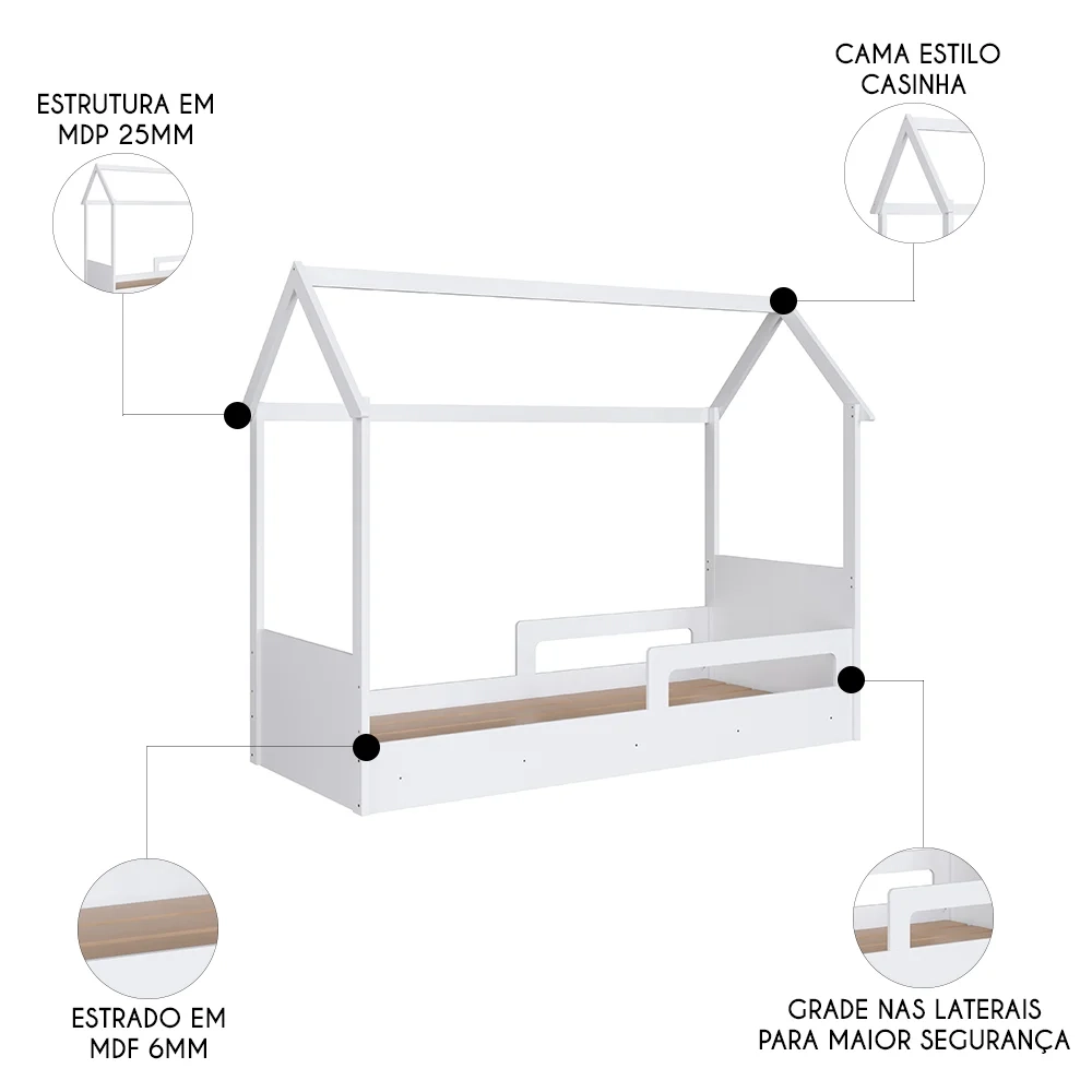 Cama Infantil Montessoriana Casinha Infix C06 Branco - Mpozenato