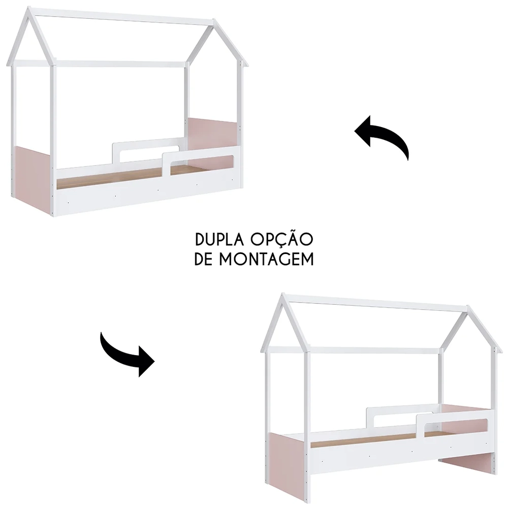 Cama Infantil Montessoriana Casinha Infix C06 Branco/Rosa - Mpozenato