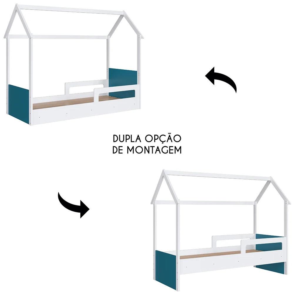 Cama Infantil Montessoriana Casinha Infix C06 Branco/Azul - Mpozenato