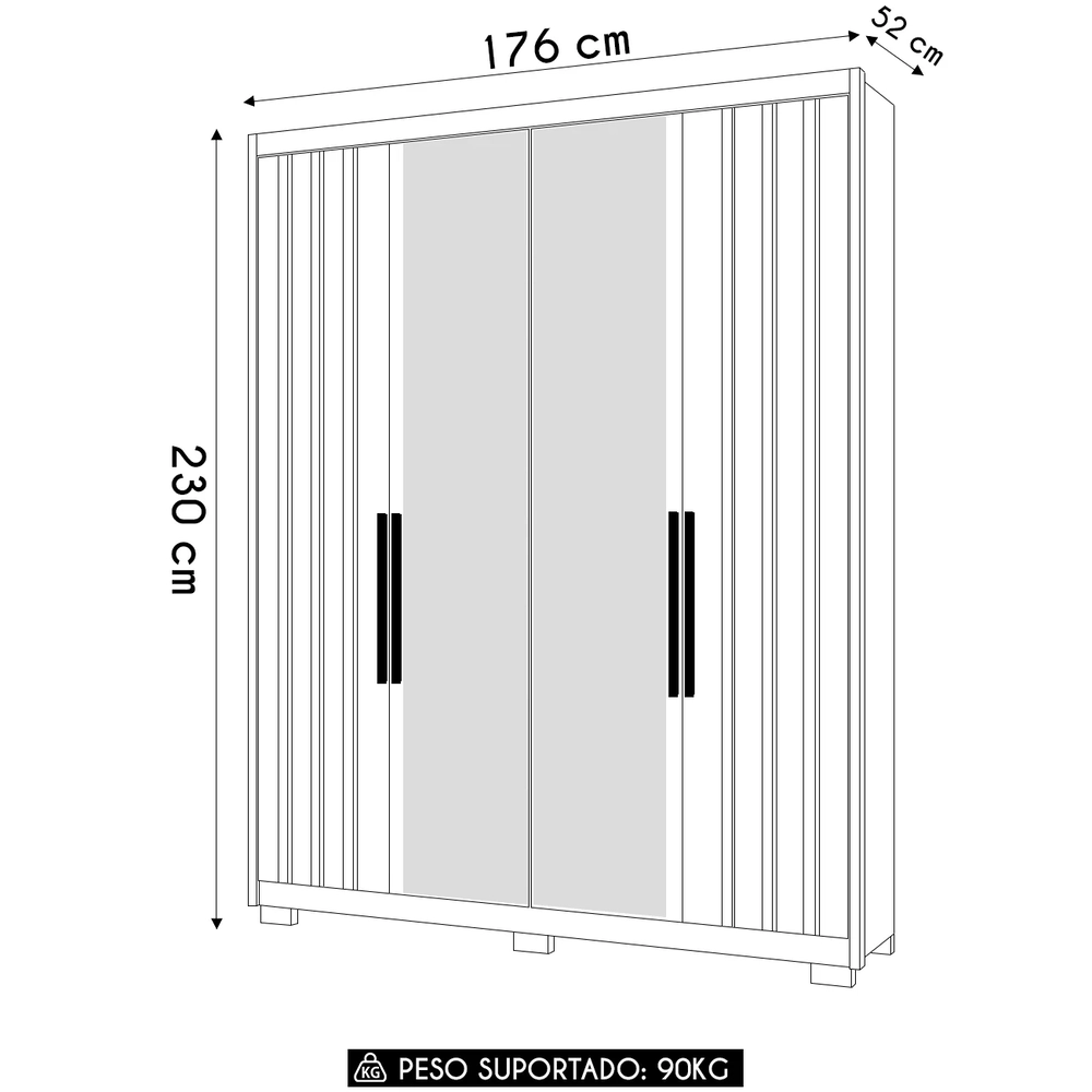 Guarda Roupa Solteiro 176cm Espelho Milão Z17 Freijó/Off - Mpozenato