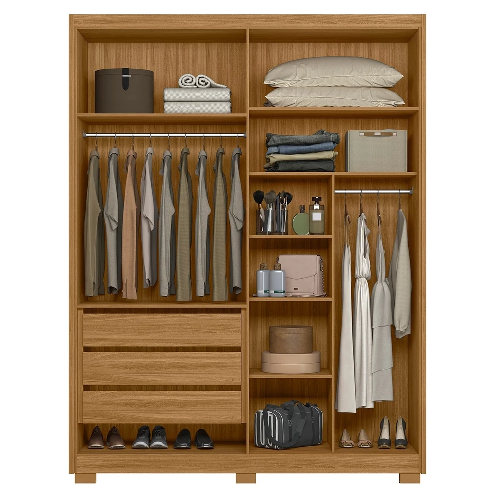 Guarda Roupa Solteiro 176cm Espelho Milão Z17 Freijó/Off - Mpozenato