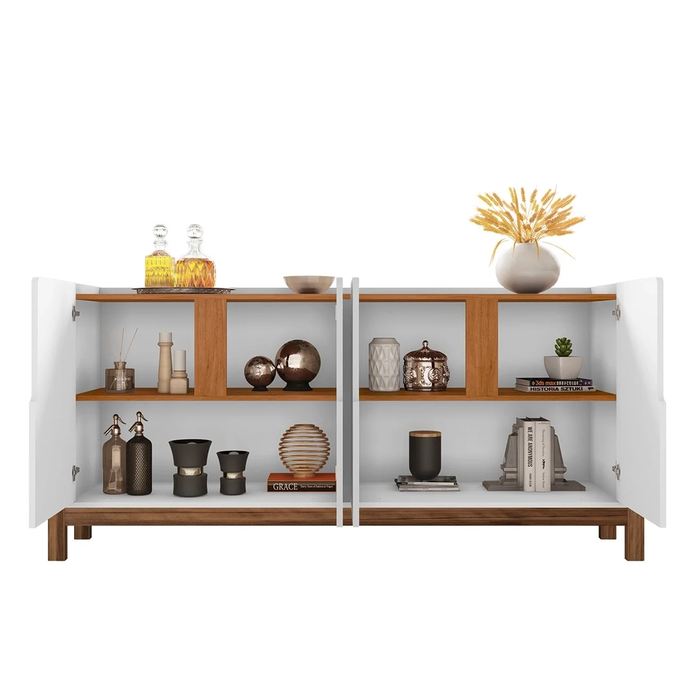Buffet Aparador 4 Portas Sala de Jantar Nay C14 Branco/Cedro - Mpozenato