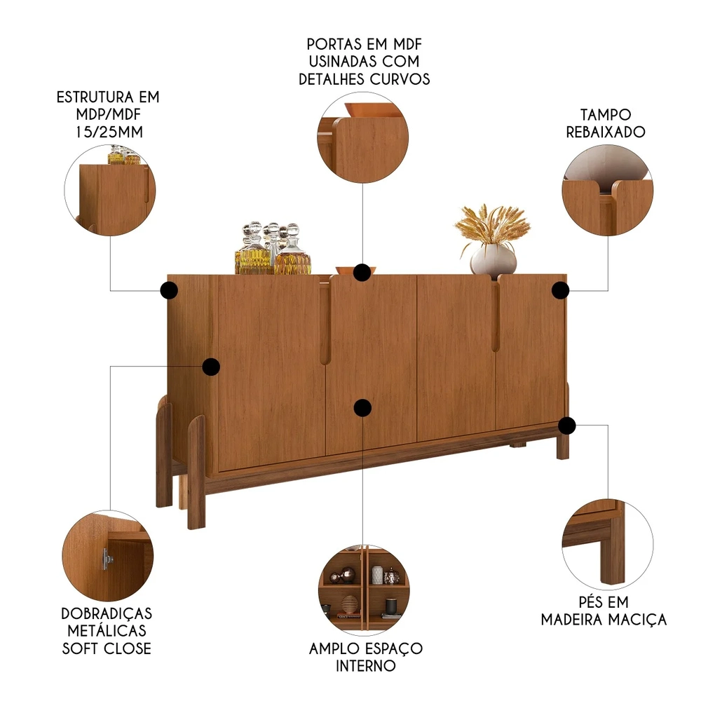 Buffet Aparador 4 Portas Sala de Jantar Nay C14 Cedro - Mpozenato