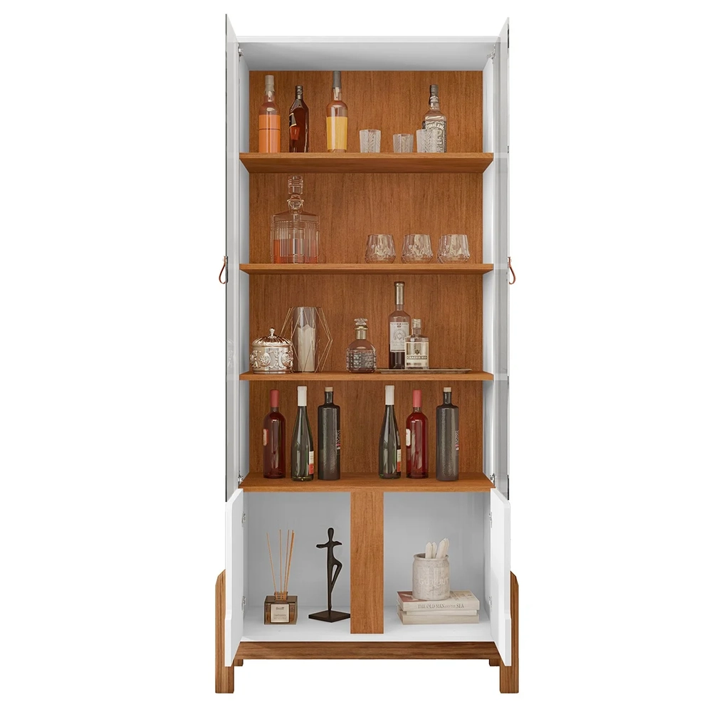 Cristaleira de Vidro Para Sala de Jantar Nay C14 Branco/Cedro - Mpozenato