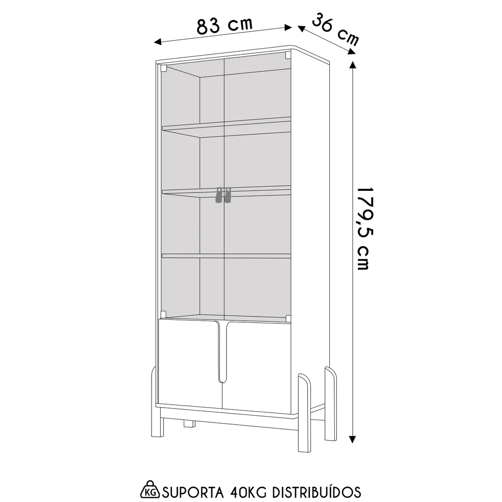 Cristaleira de Vidro Para Sala de Jantar Nay C14 Branco/Cedro - Mpozenato