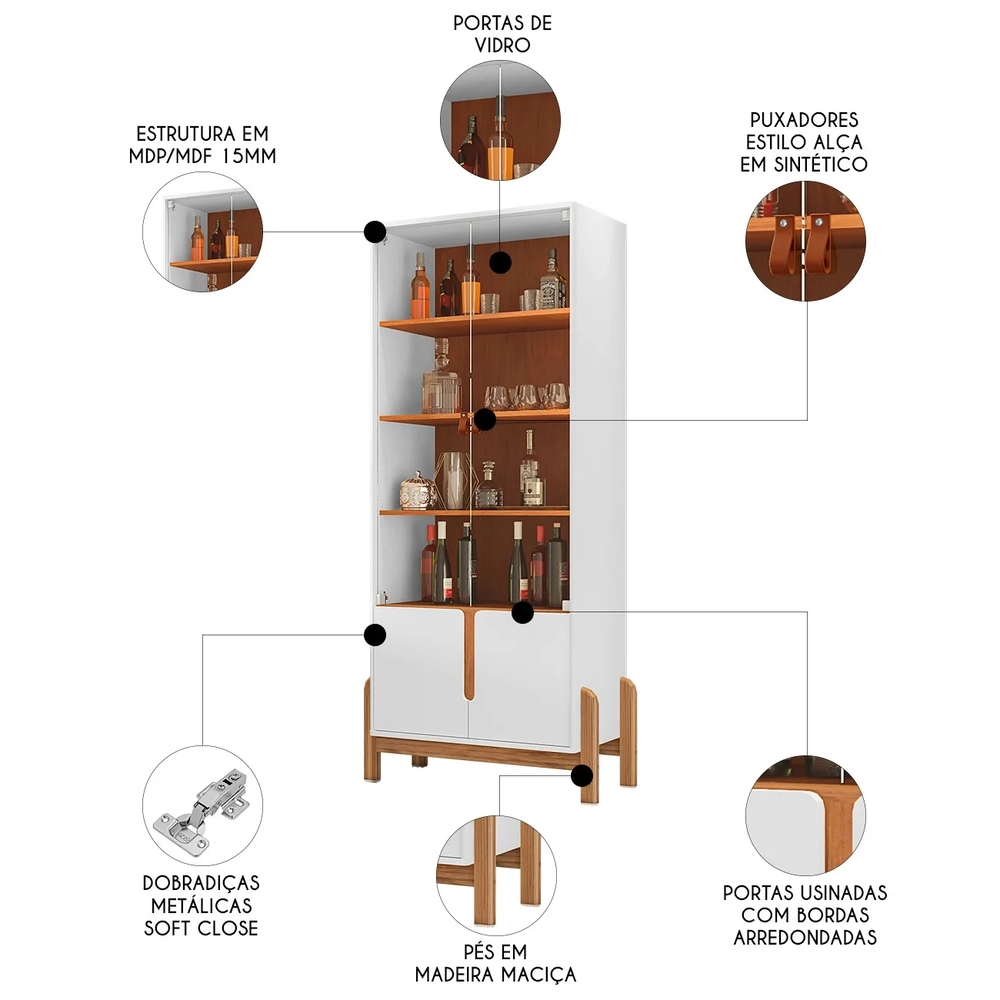 Cristaleira de Vidro Para Sala de Jantar Nay C14 Branco/Cedro - Mpozenato