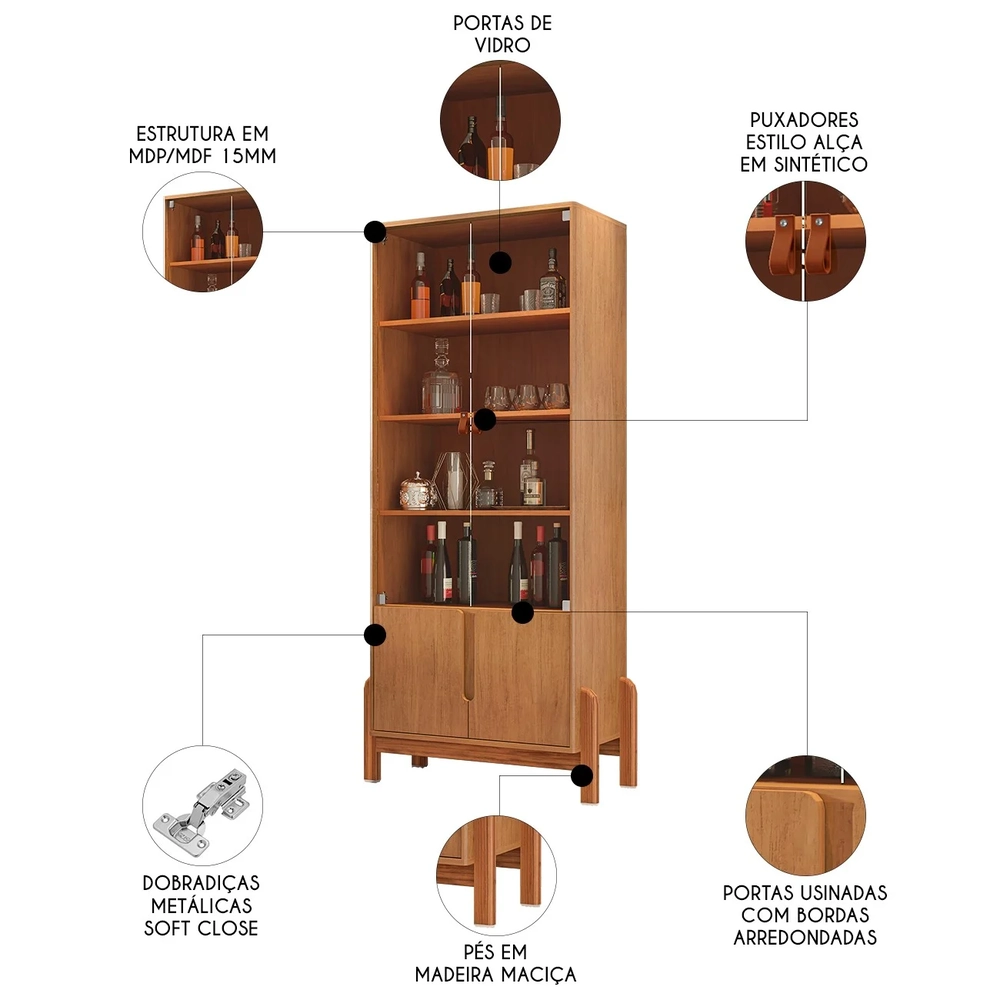 Cristaleira de Vidro Para Sala de Jantar Nay C14 Cedro - Mpozenato