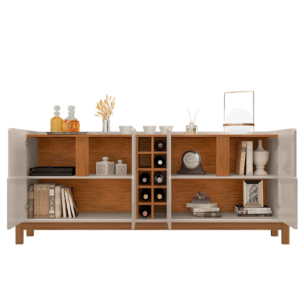 Buffet Aparador Sala de Jantar 190cm Nay C14 Off White/Cedro - Mpozenato