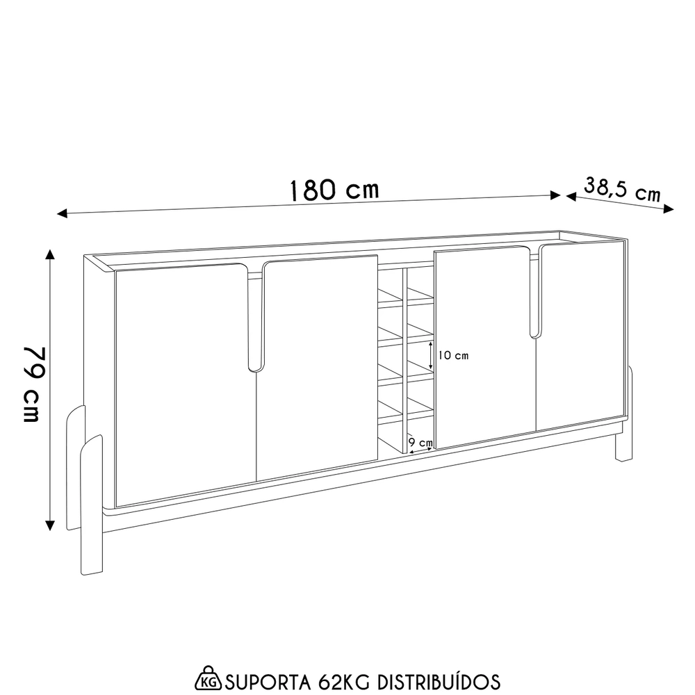 Buffet Aparador Sala de Jantar 190cm Nay C14 Off White/Cedro - Mpozenato