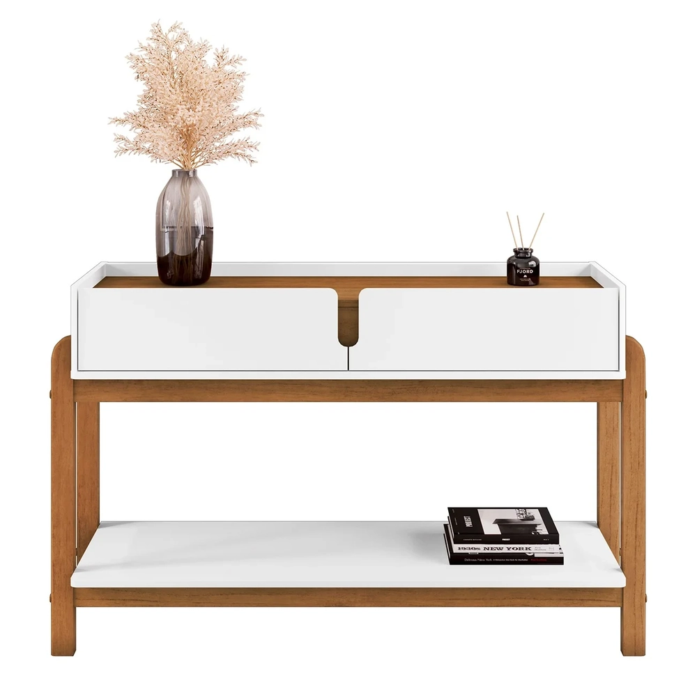 Aparador de Sala 2 Gavetas 130cm Nay C14 Branco/Cedro - Mpozenato