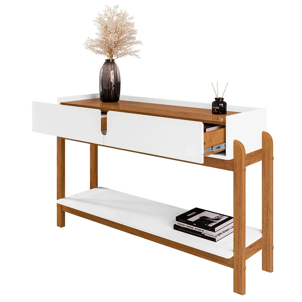 Aparador de Sala 2 Gavetas 130cm Nay C14 Branco/Cedro - Mpozenato