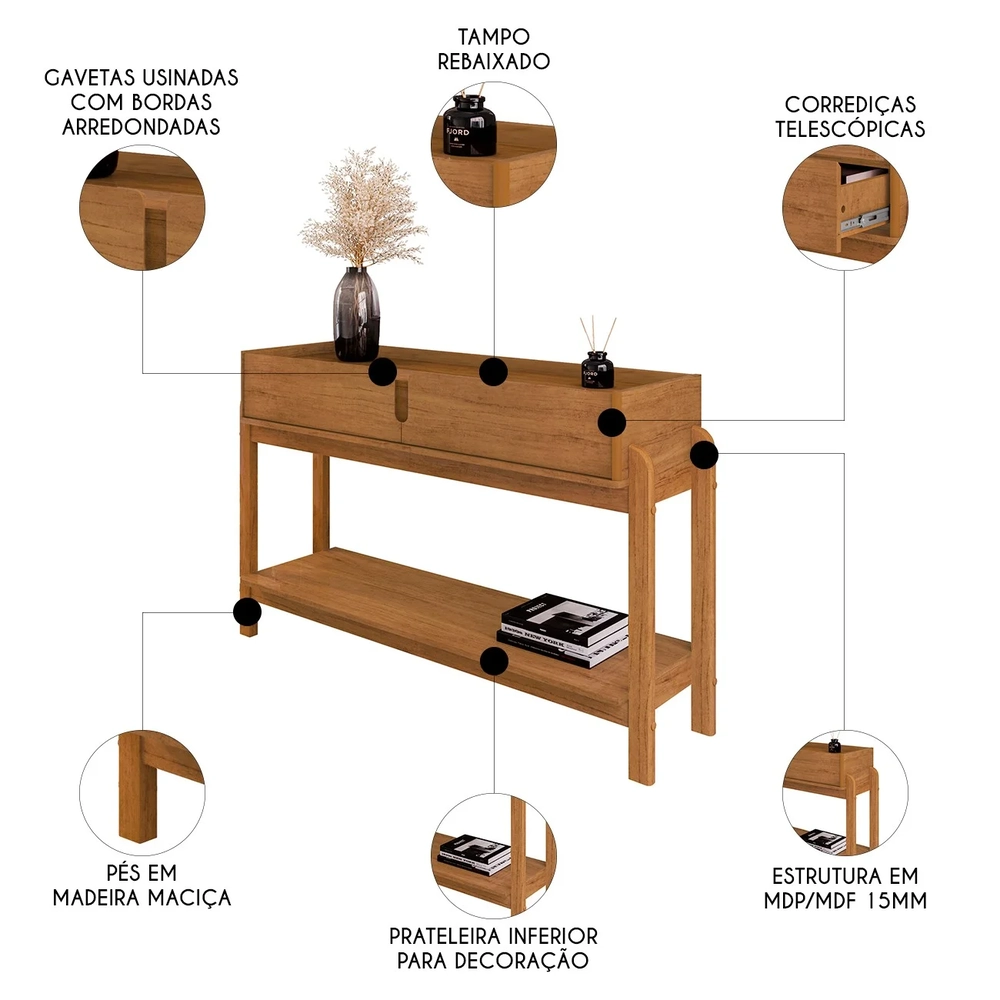 Aparador de Sala 2 Gavetas 130cm Nay C14 Cedro - Mpozenato