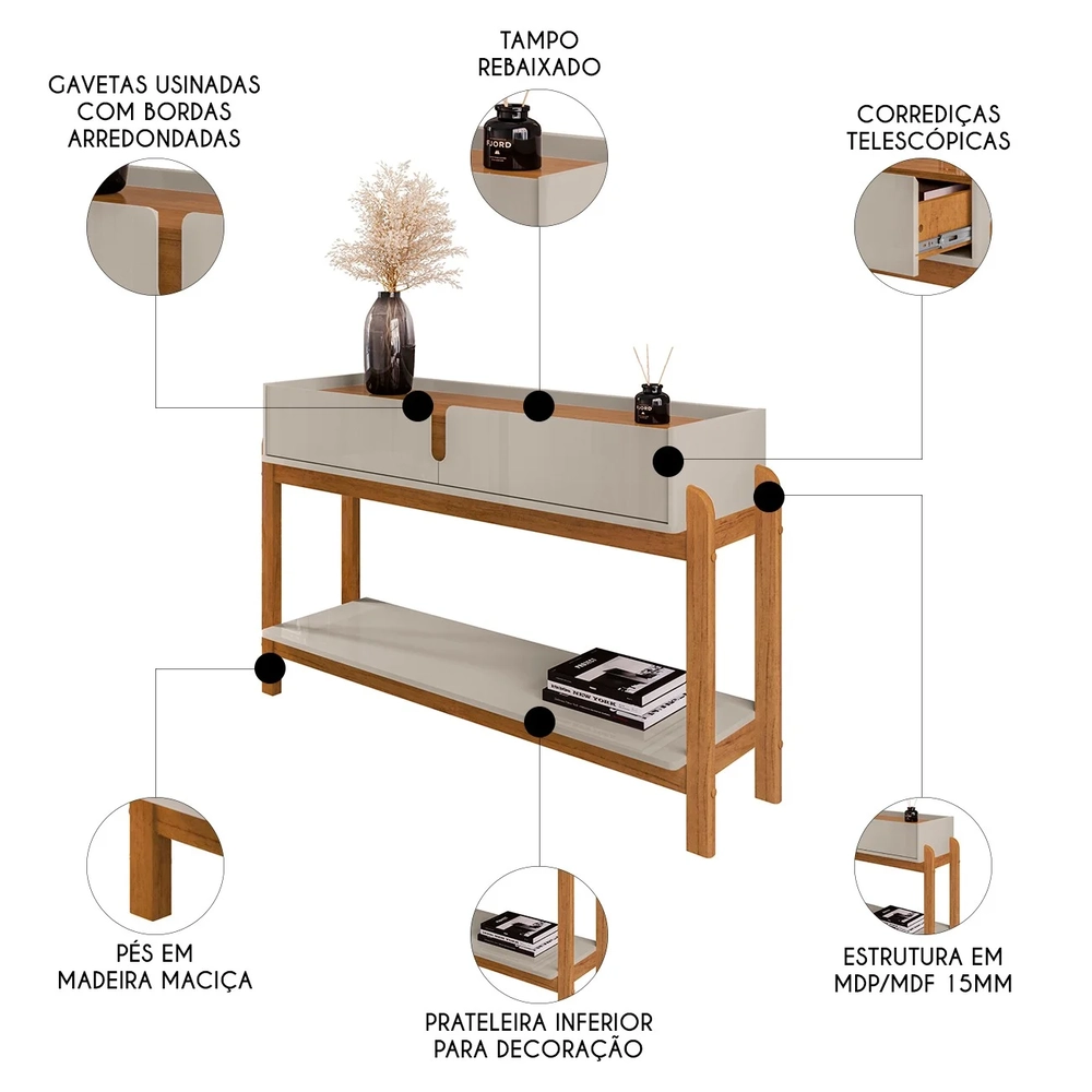 Aparador de Sala 2 Gavetas 130cm Nay C14 Off White/Cedro - Mpozenato