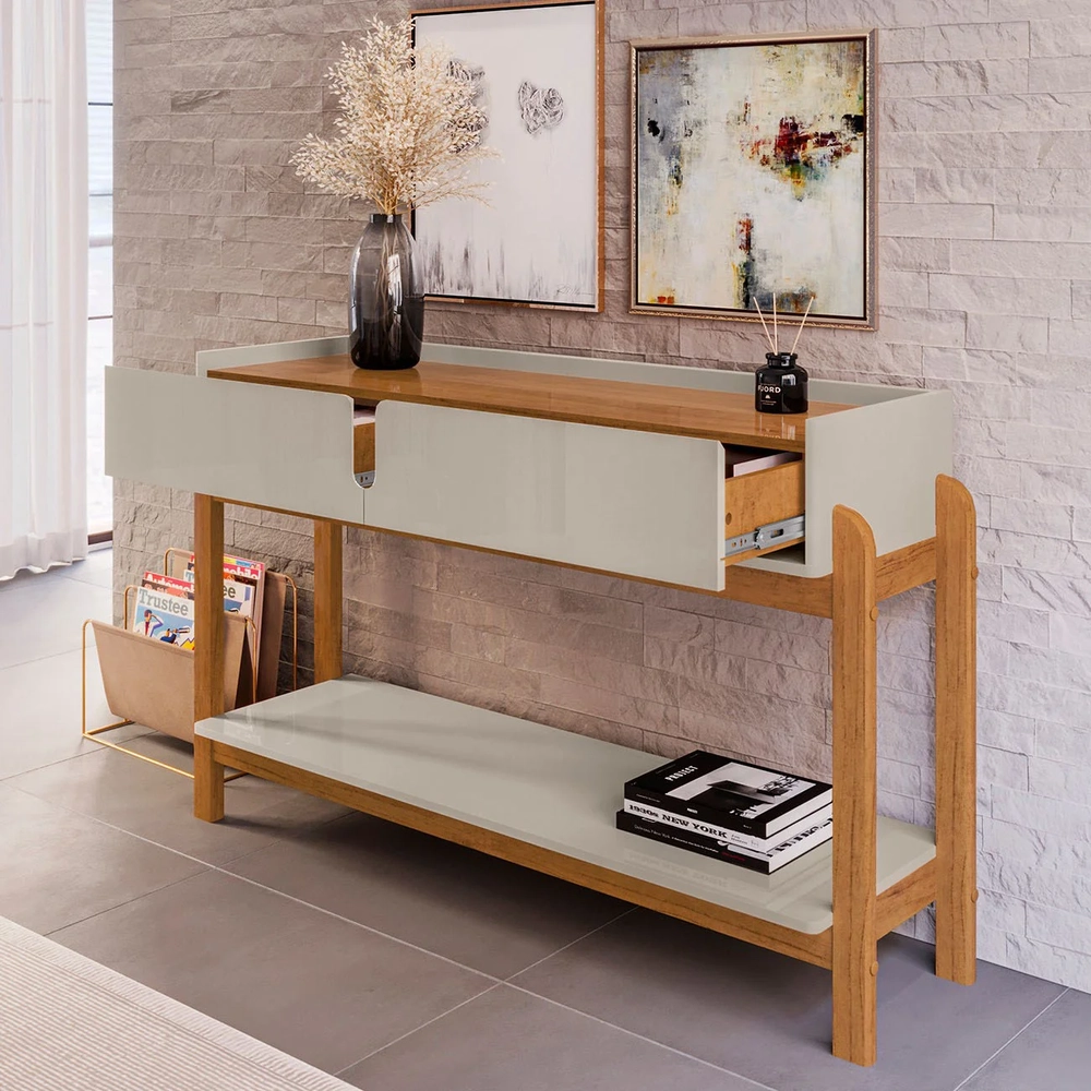 Aparador de Sala 2 Gavetas 130cm Nay C14 Off White/Cedro - Mpozenato