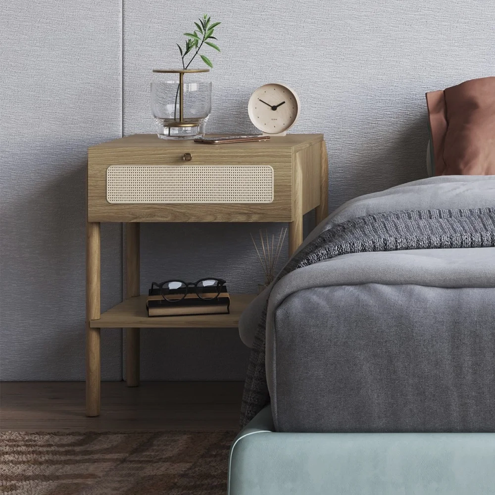 Mesa de Cabeceira Com 1 Gaveta Pés Madeira Arlo A10 Hanover - Mpozenato