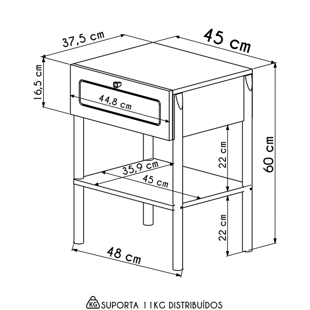 Mesa de Cabeceira Com 1 Gaveta Pés Madeira Arlo A10 Hanover - Mpozenato