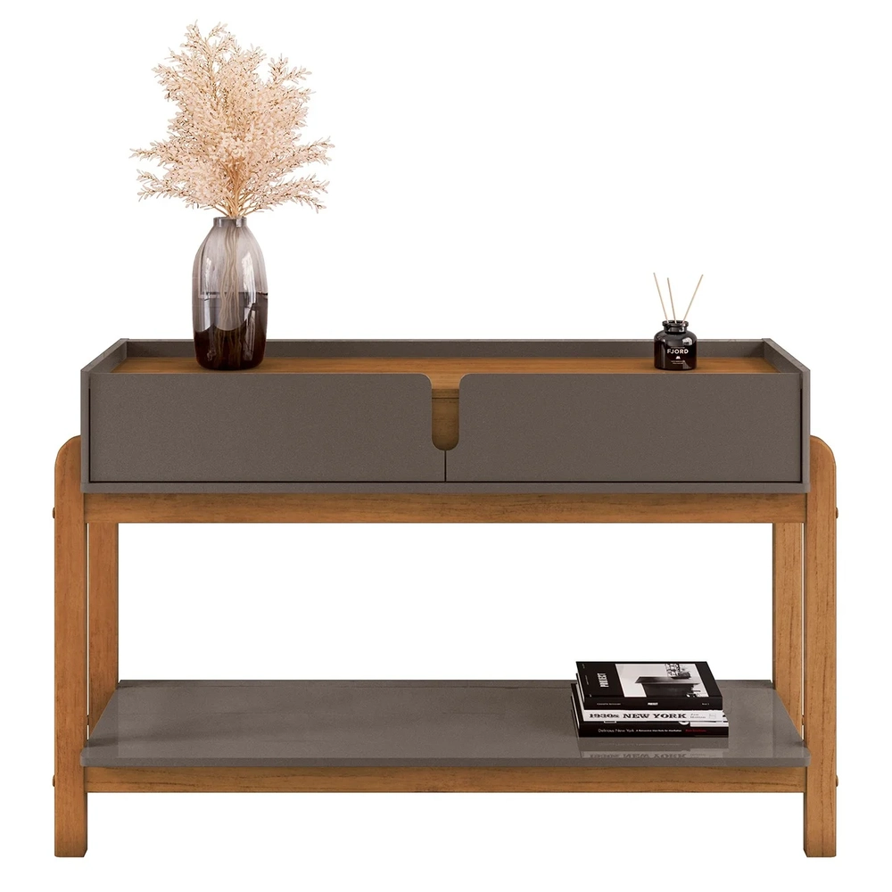 Aparador de Sala 2 Gavetas 130cm Nay C14 Cinza Perola/Cedro - Mpozenato