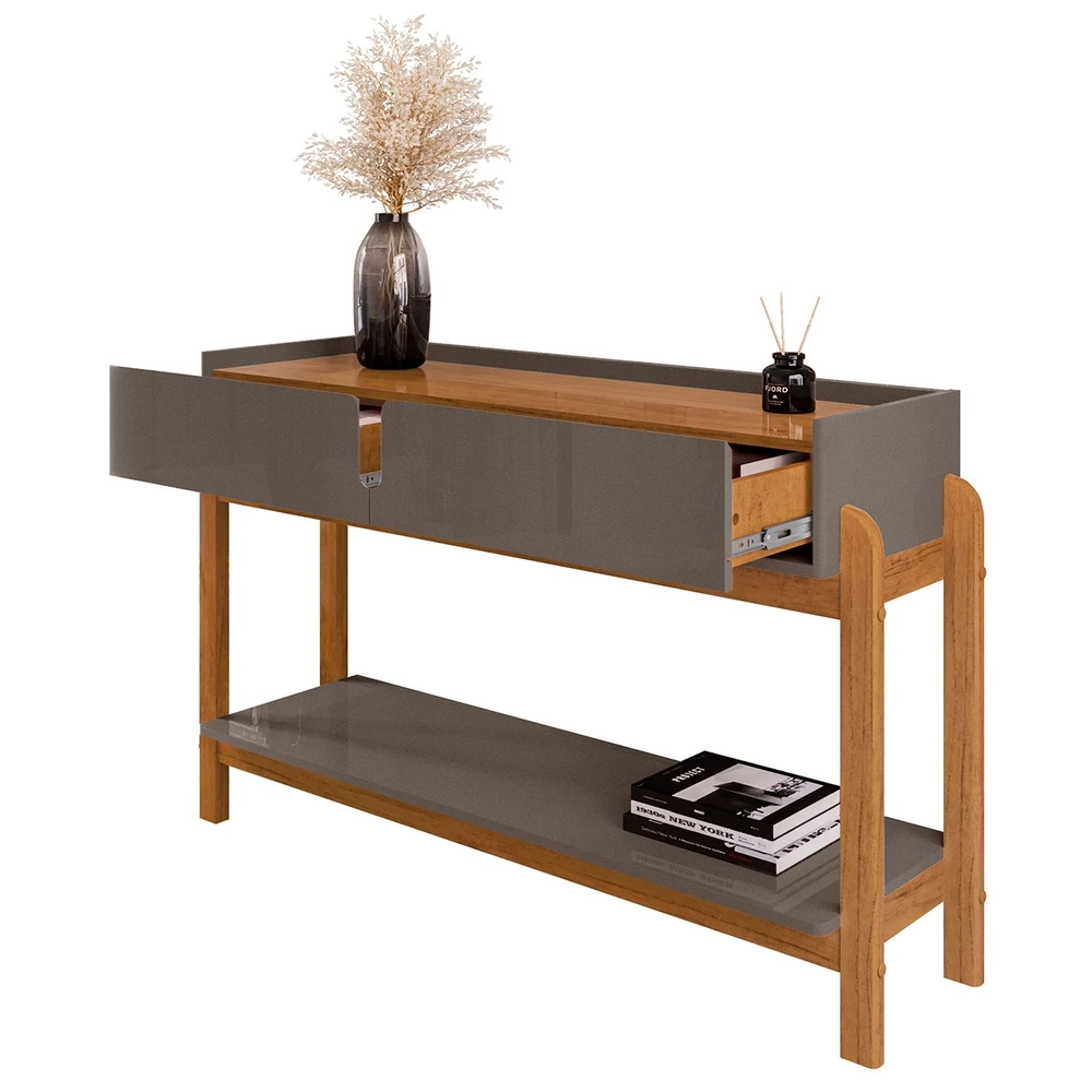 Aparador de Sala 2 Gavetas 130cm Nay C14 Cinza Perola/Cedro - Mpozenato