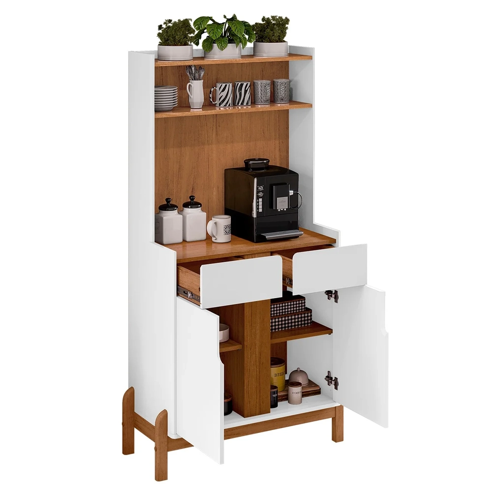 Armário Multiuso Cantinho do Café Nay C14 Branco/Cedro - Mpozenato