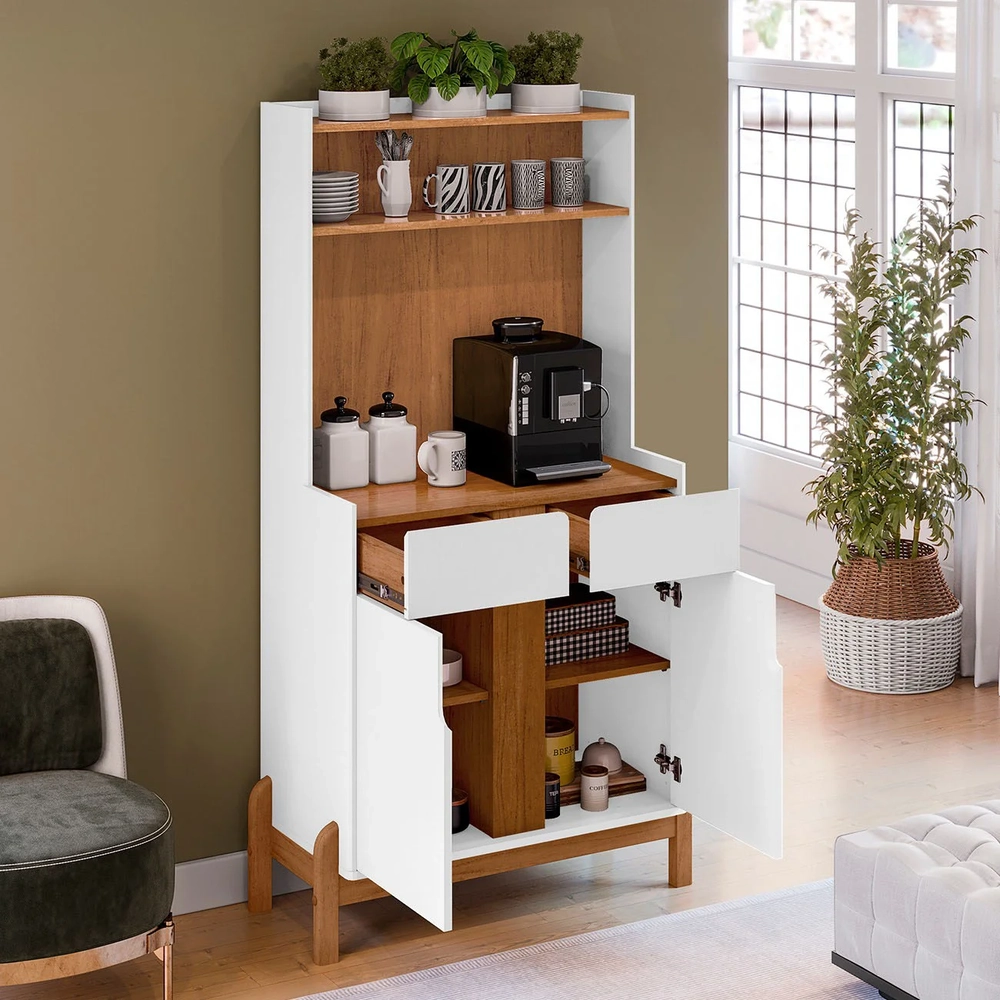 Armário Multiuso Cantinho do Café Nay C14 Branco/Cedro - Mpozenato