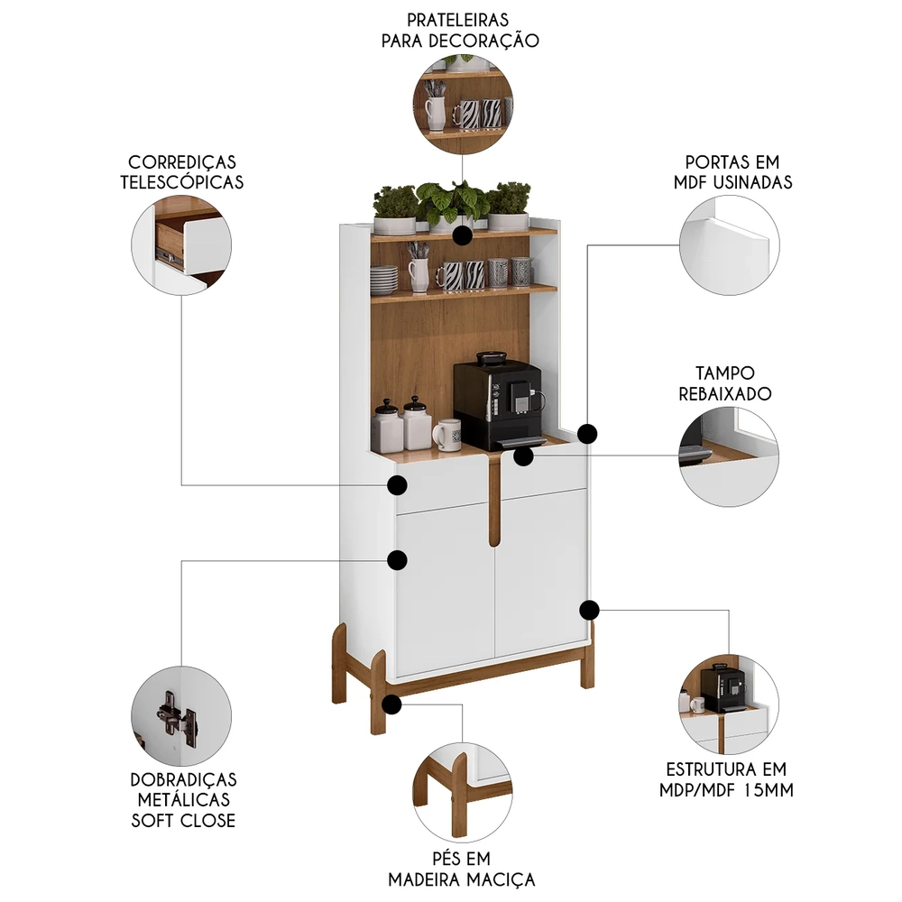 Armário Multiuso Cantinho do Café Nay C14 Branco/Cedro - Mpozenato