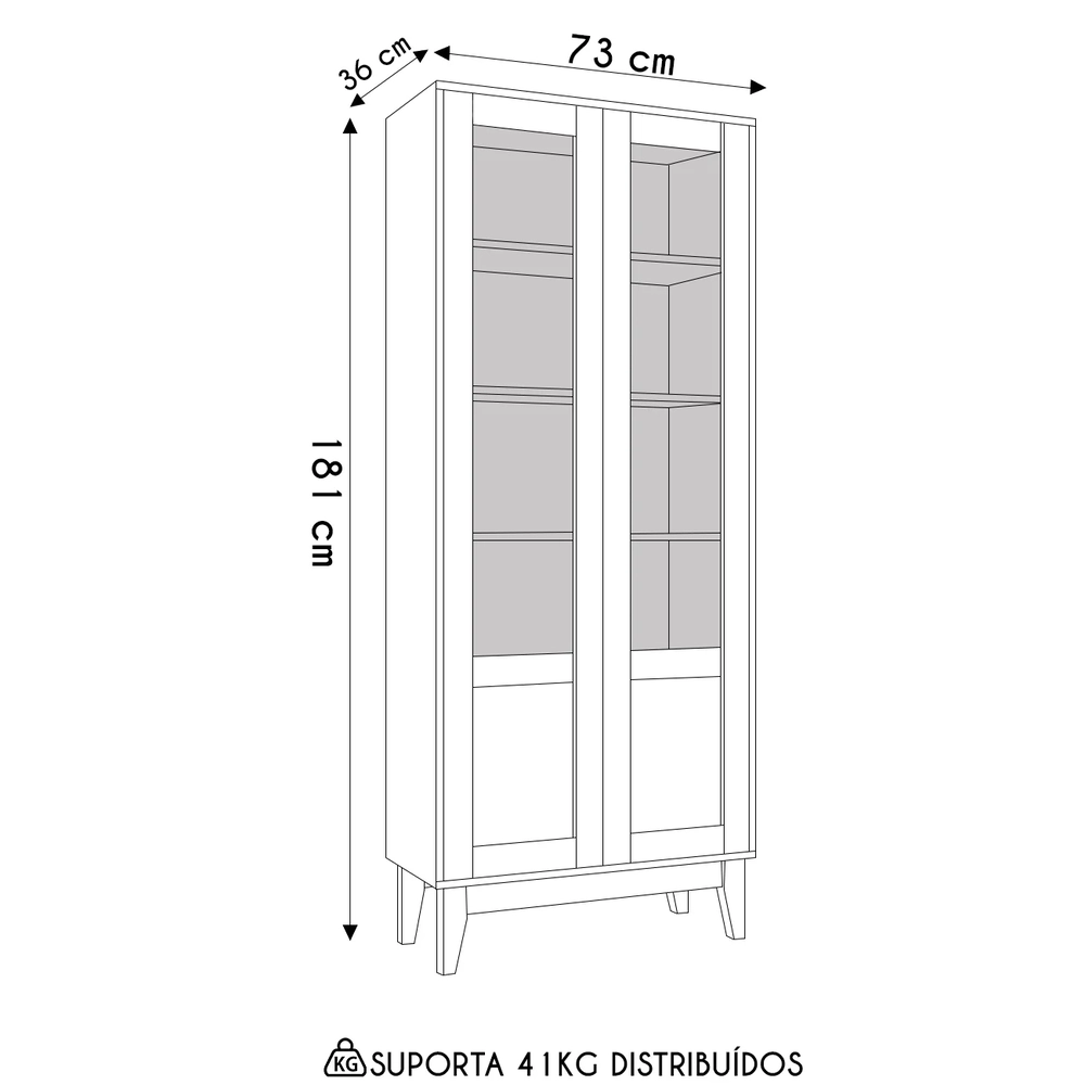 Cristaleira com Portas de Vidro Sala de Jantar Liria C14 Cedro - Mpozenato