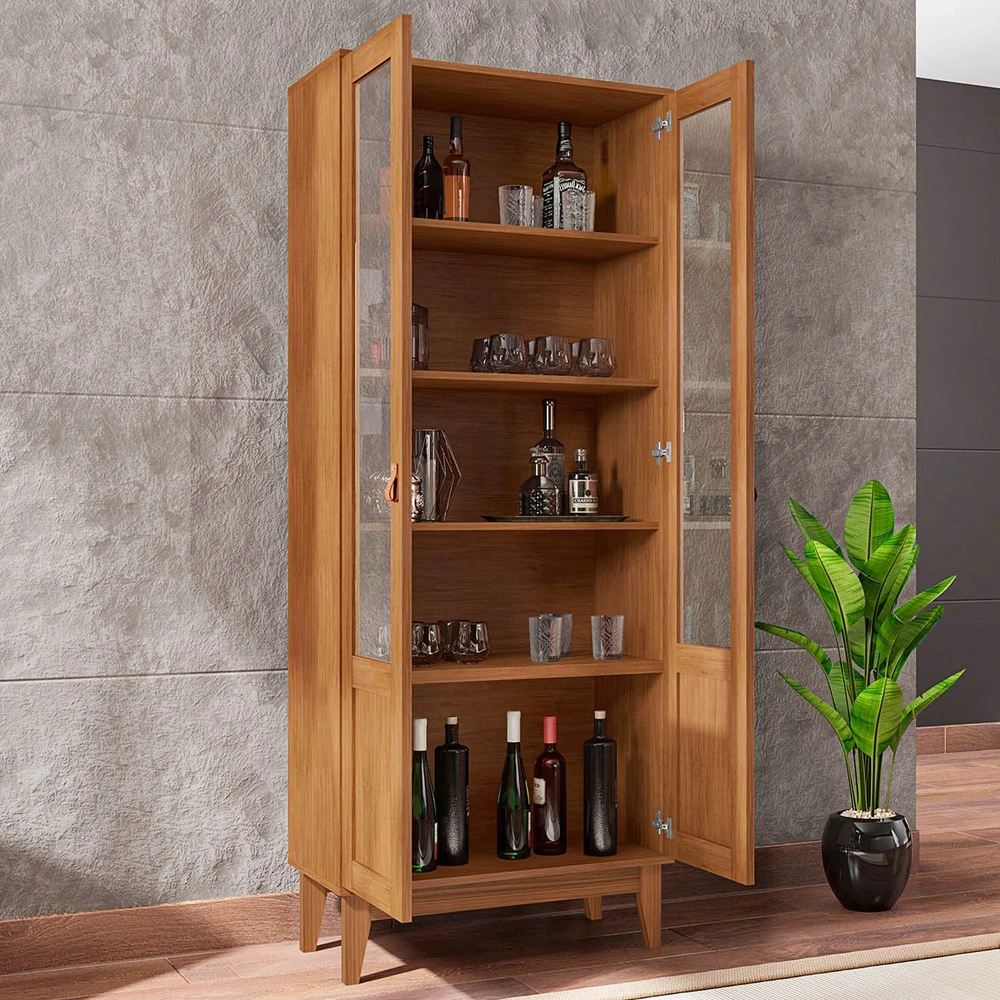 Cristaleira com Portas de Vidro Sala de Jantar Liria C14 Cedro - Mpozenato