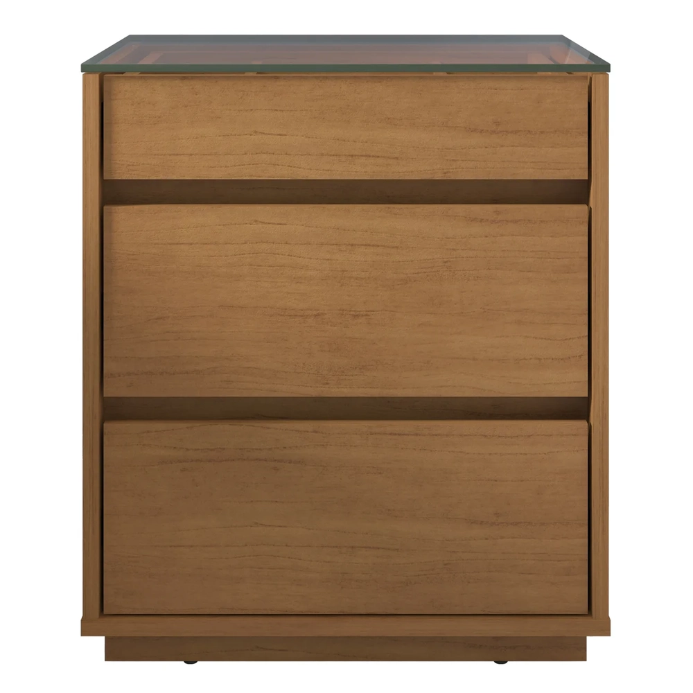 Mesa de Cabeceira 3 Gavetas Tampo de Vidro Belize C14 Cedro - Mpozenato