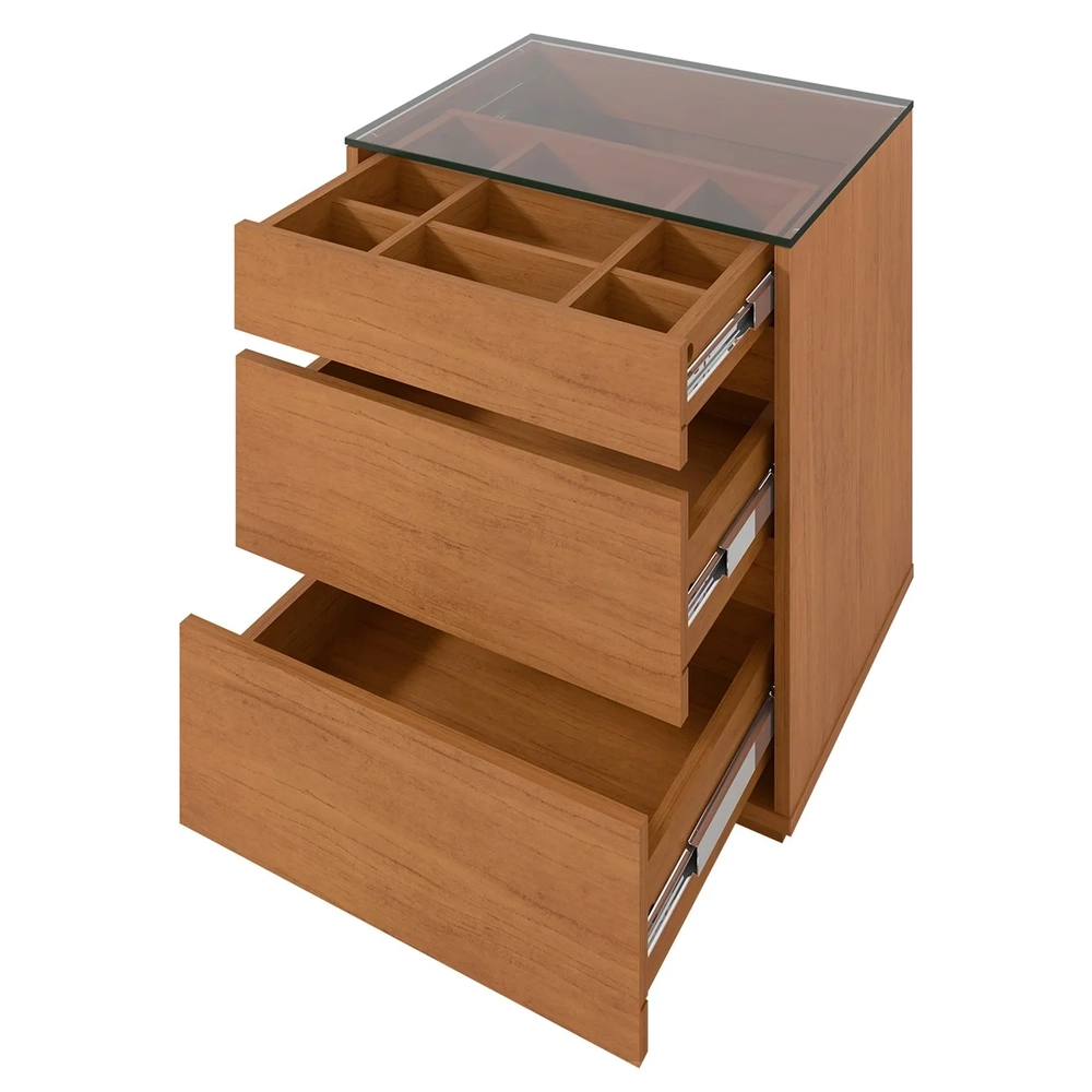 Mesa de Cabeceira 3 Gavetas Tampo de Vidro Belize C14 Cedro - Mpozenato